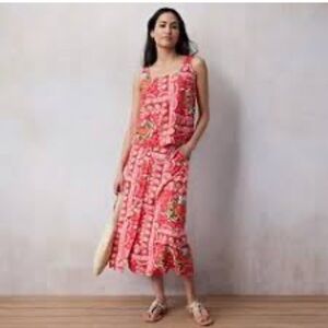 Lauren Conrad Tank top Midi Skirt SET red floral print